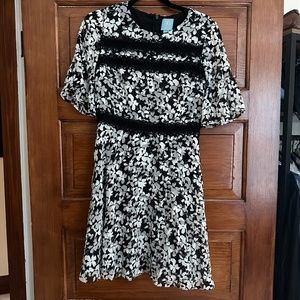 CeCe Black and White Floral Dress, Size 4